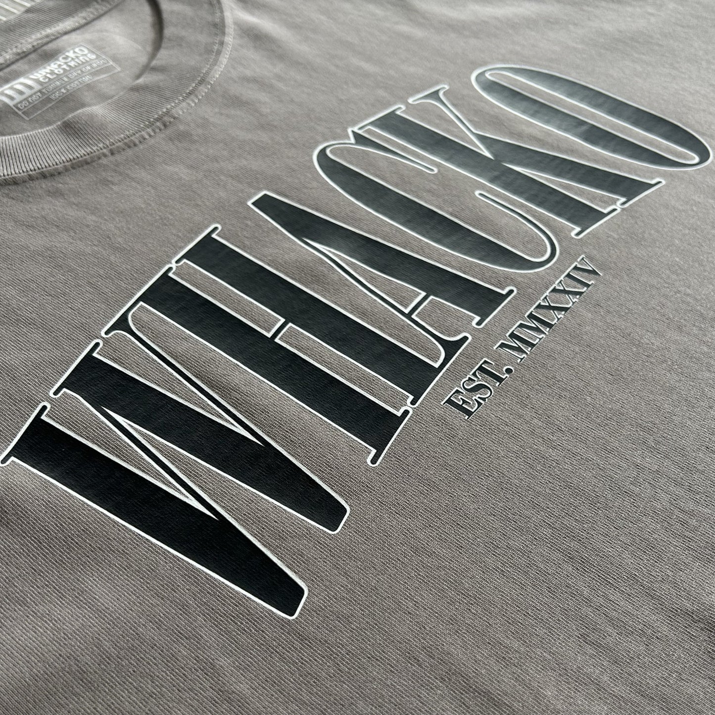 Grey oversized mens tshirt, close up, Whacko Clothing