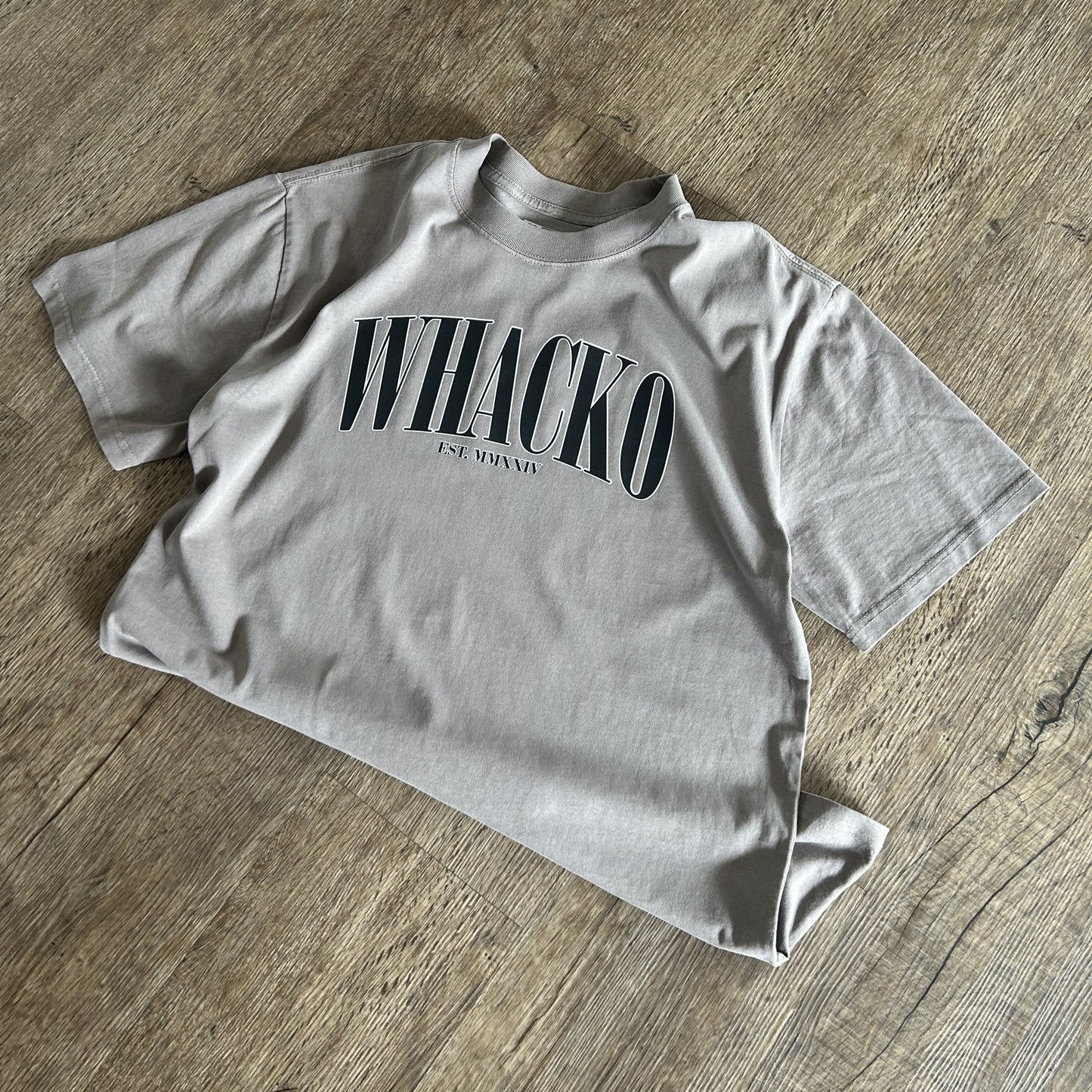 Grey oversized mens tshirt, side view, Whacko Clothing