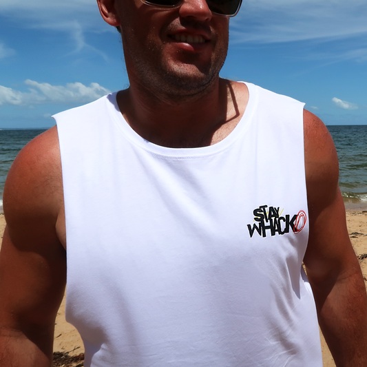 Stay Whacko White Tank Top, Whacko Clothing, Model front view