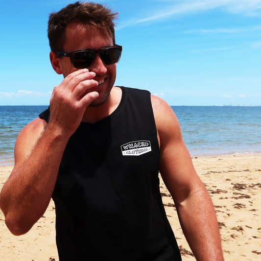 Black tank top, Whacko Clothing, Model, beach