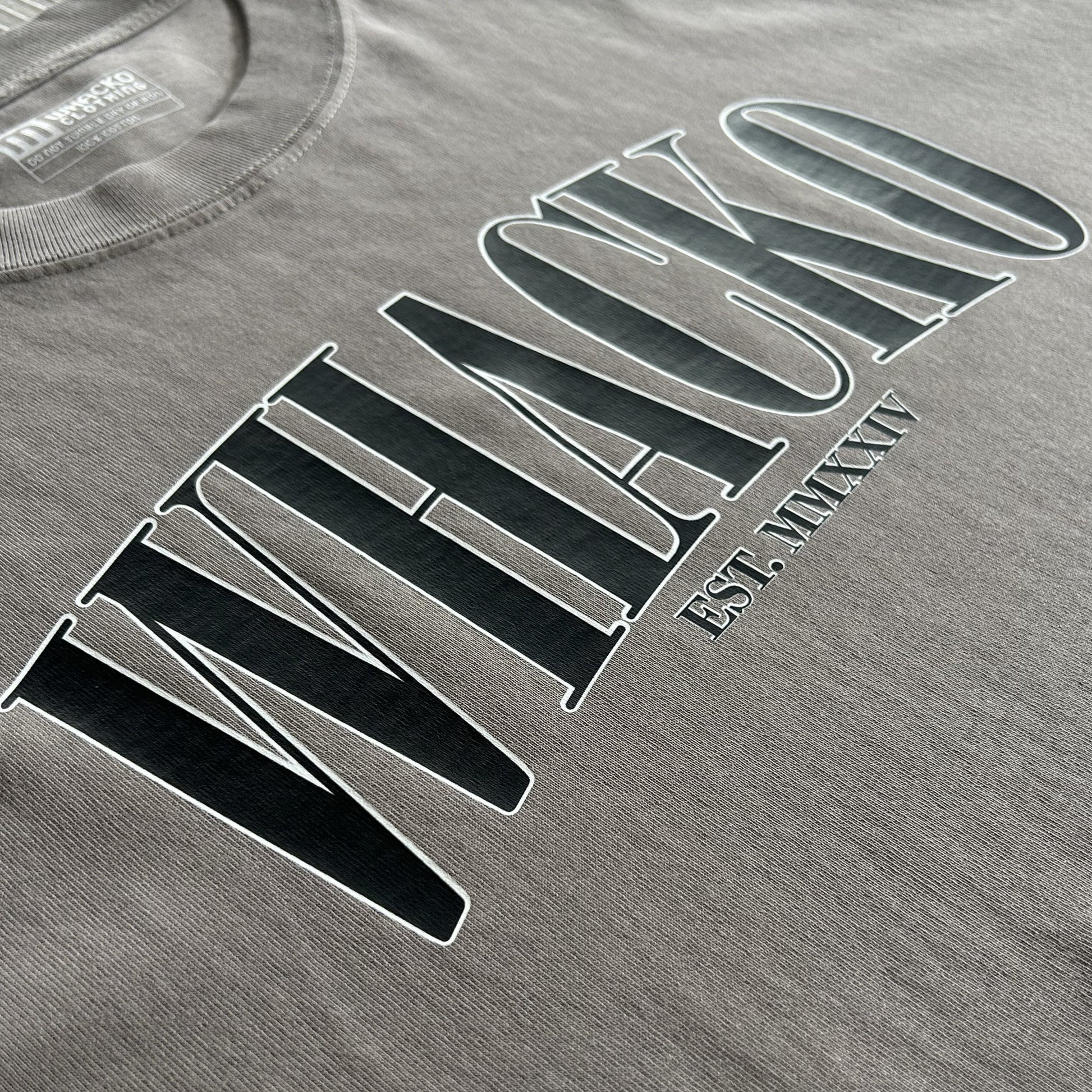 Grey oversized mens tshirt, close up, Whacko Clothing